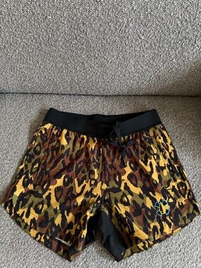 Women’s Athletic Shorts - Leopard Print Yellow/Brown